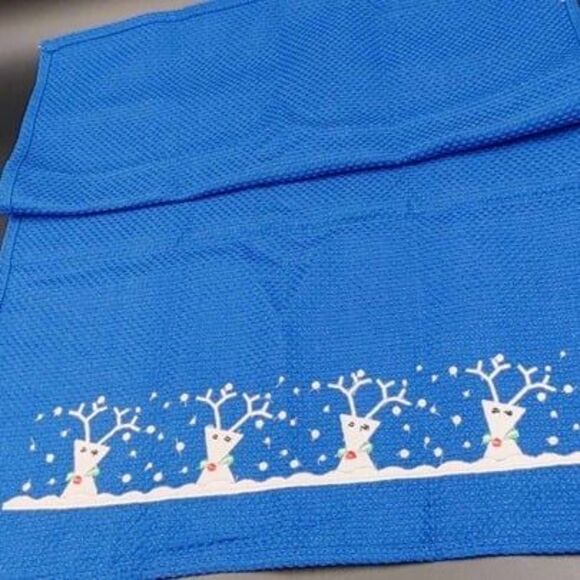 Crate & Barrel Embroidered Snow Deer Kitchen Dishtowel Napkin Mitt Lot of 3 - Picture 5 of 11
